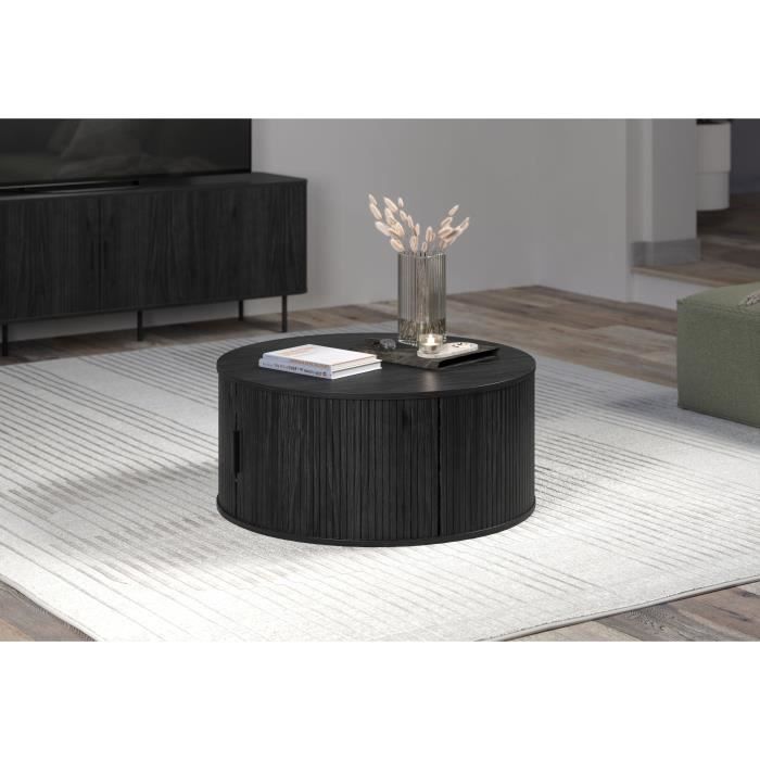 Salontafel rond mdf Ronin zwart, Ø 80 cm, hoogte 36 cm voor de woonkamer