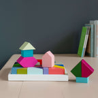 Blokkenspel massief hout multicolor, set van 30 blokken in 30 kleuren, 20 x 20 x 4 cm, spel en woonaccessoire