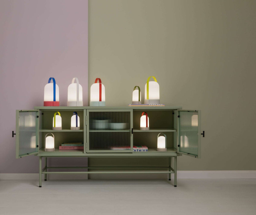 Tafellamp oplaadbaar led kunststof en metaal, Uri Piccolo, rood, lichtblauw en groen, H 15 cm, set van 3
