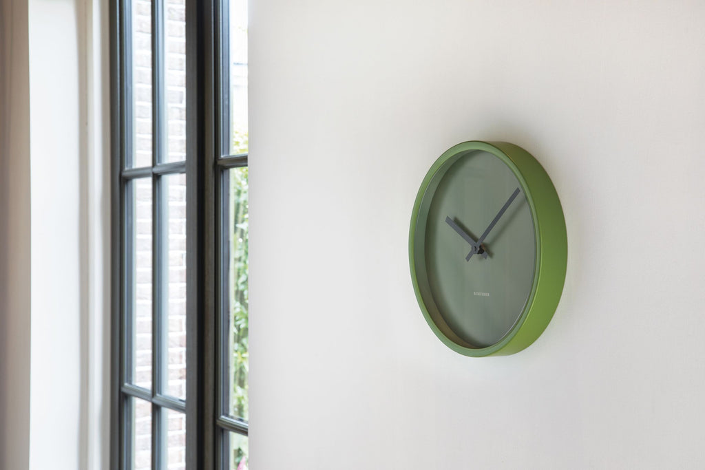 Wandklok aluminium Bos groen Ø 30 cm, geruisloos quartz-uurwerk voor woonkamer en keuken