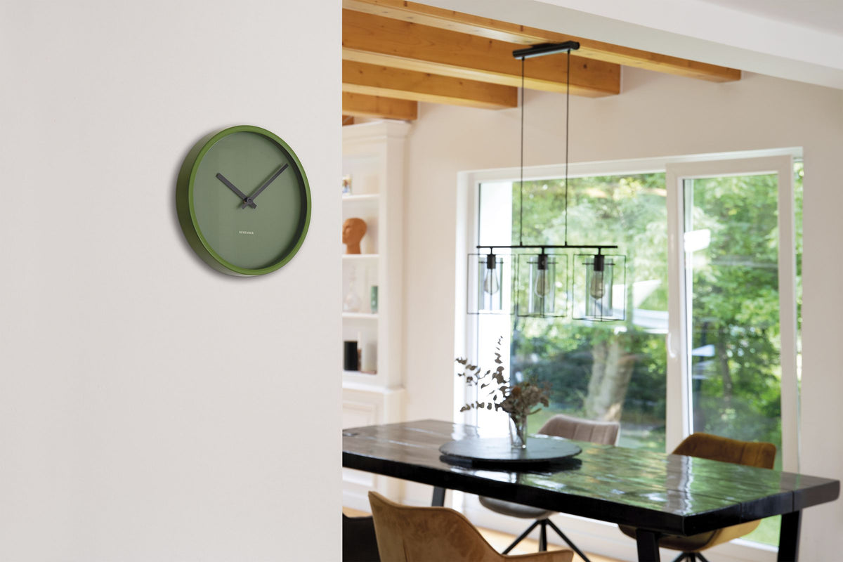 Wandklok aluminium Bos groen Ø 30 cm, geruisloos quartz-uurwerk voor woonkamer en keuken