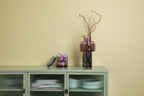 Vaas glas mondgeblazen tweedelig Aura, paars en grijs, H 31 cm Ø 17 cm, glas-in-glas-look