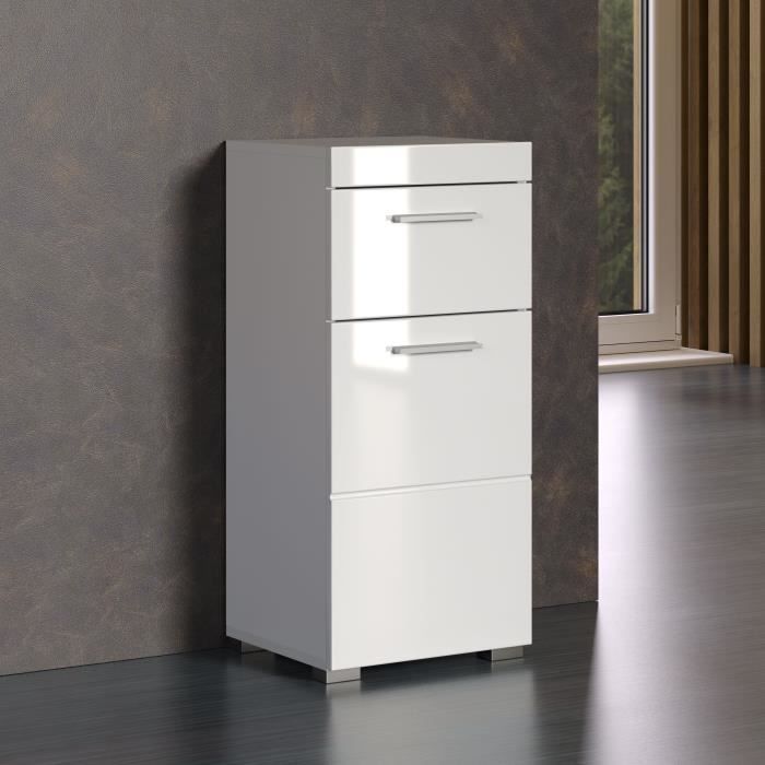 Badkameronderkast Amanda wit hoogglans 37 x 31 x 79 cm, met 1 deur en 1 lade voor de badkamer