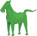 Groene bureau-organizer in de vorm van een paard met staart en oren, op een witte achtergrond