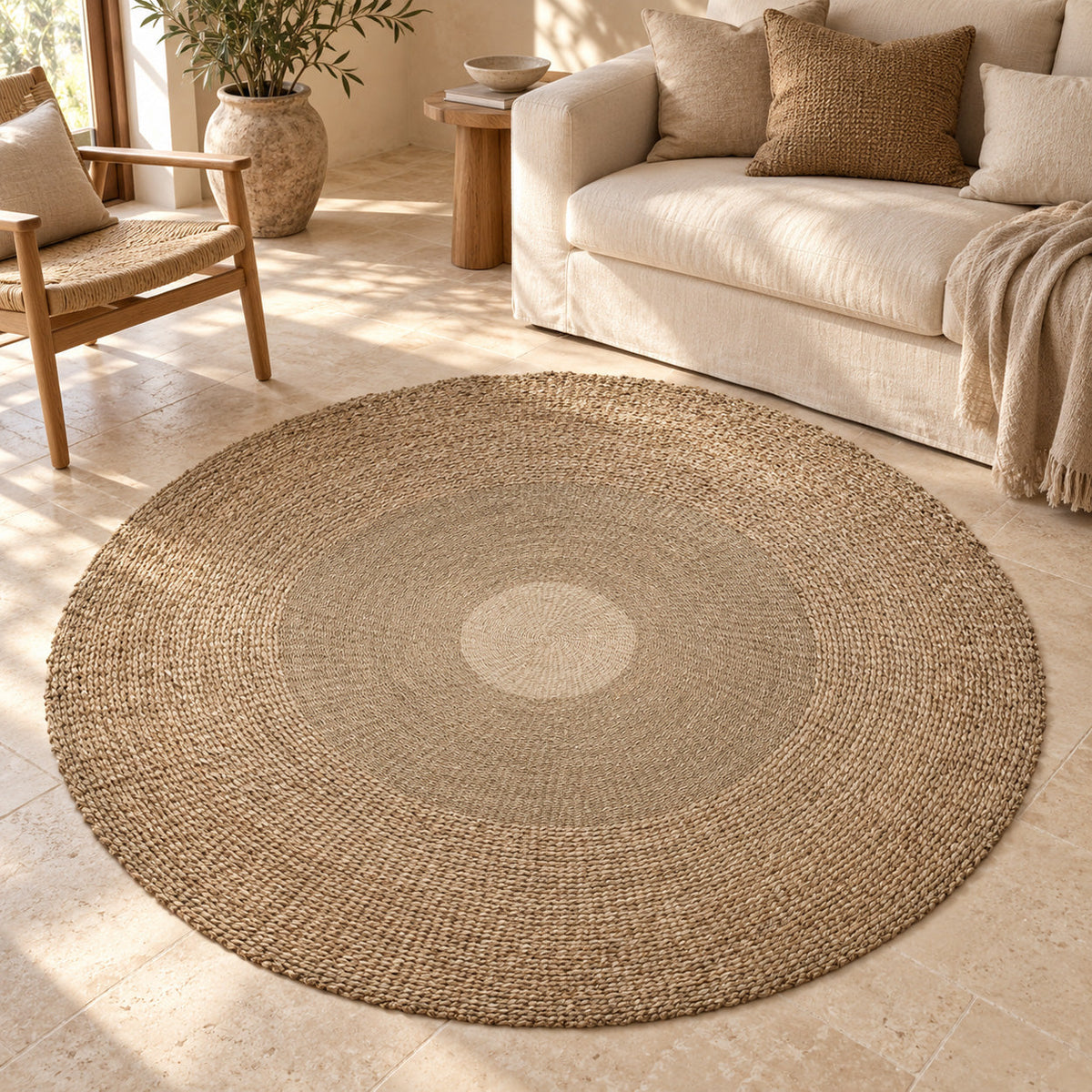 Vloerkleed rond zeegras handgeweven Mekong River naturel Ø 200 cm voor woonkamer