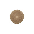 Rond handgeweven vloerkleed van naturel zeegras met een gevlochten structuur in cirkels vanuit het midden