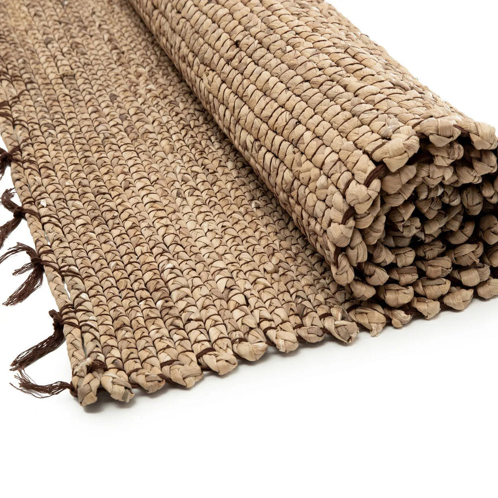 Vloerkleed waterhyacint zeegras handgeweven met franjes, The Killing Field naturel 260 x 180 cm woonkamer