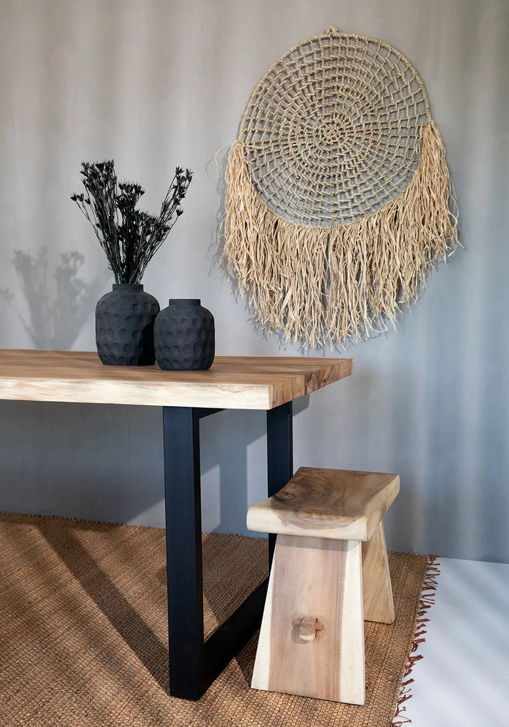 Vloerkleed waterhyacint zeegras handgeweven met franjes, The Killing Field naturel 260 x 180 cm woonkamer