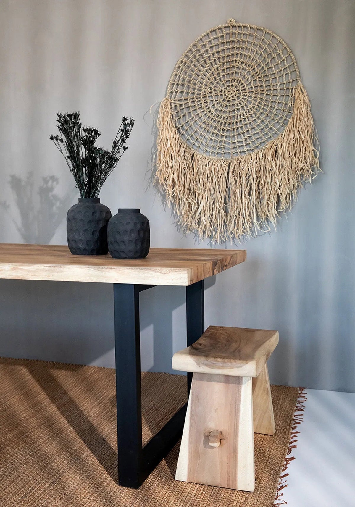 Vloerkleed waterhyacint zeegras handgeweven met franjes, The Killing Field naturel 260 x 180 cm woonkamer