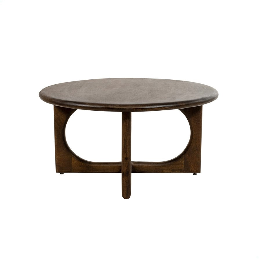 Salontafel massief mangohout walnoot bruin, rond Ø 80 cm, hoogte 40 cm voor de woonkamer