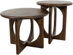 Bijzettafel massief mangohout Zodiac, bruin walnoot, rond Ø 50 x 55 cm, voor woonkamer, slaapkamer of hal