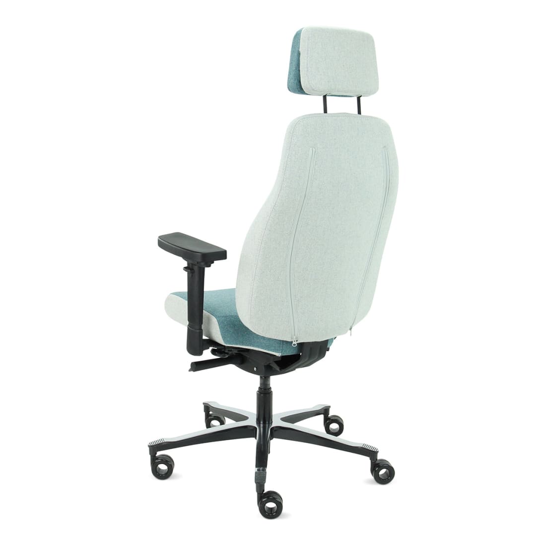 Bureaustoel Therapod X2 met hoofdsteun, Facet wol azuur/asgrijs, 3D-armleggers en schuifzitting