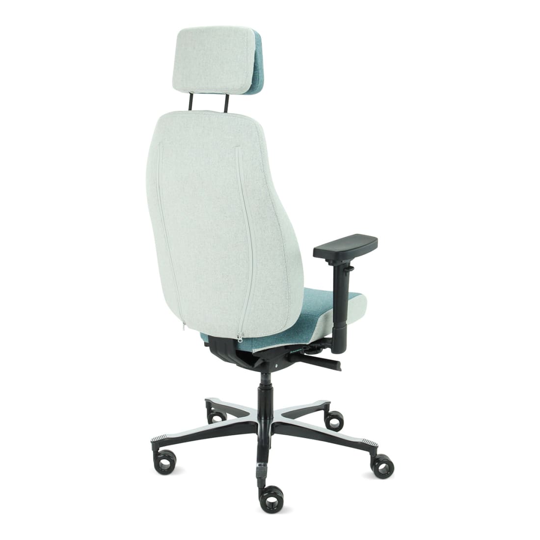 Bureaustoel Therapod X2 met hoofdsteun, Facet wol azuur/asgrijs, 3D-armleggers en schuifzitting