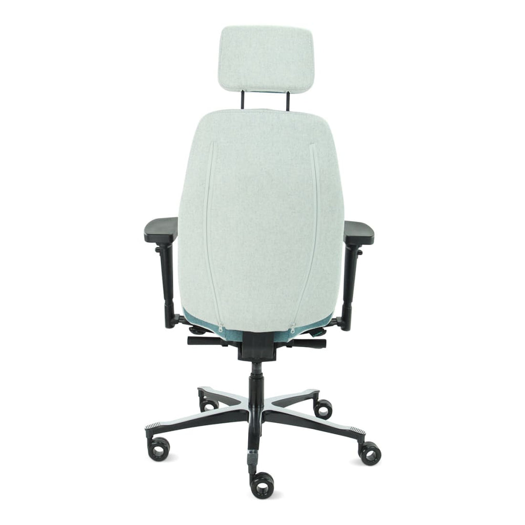 Bureaustoel Therapod X2 met hoofdsteun, Facet wol azuur/asgrijs, 3D-armleggers en schuifzitting
