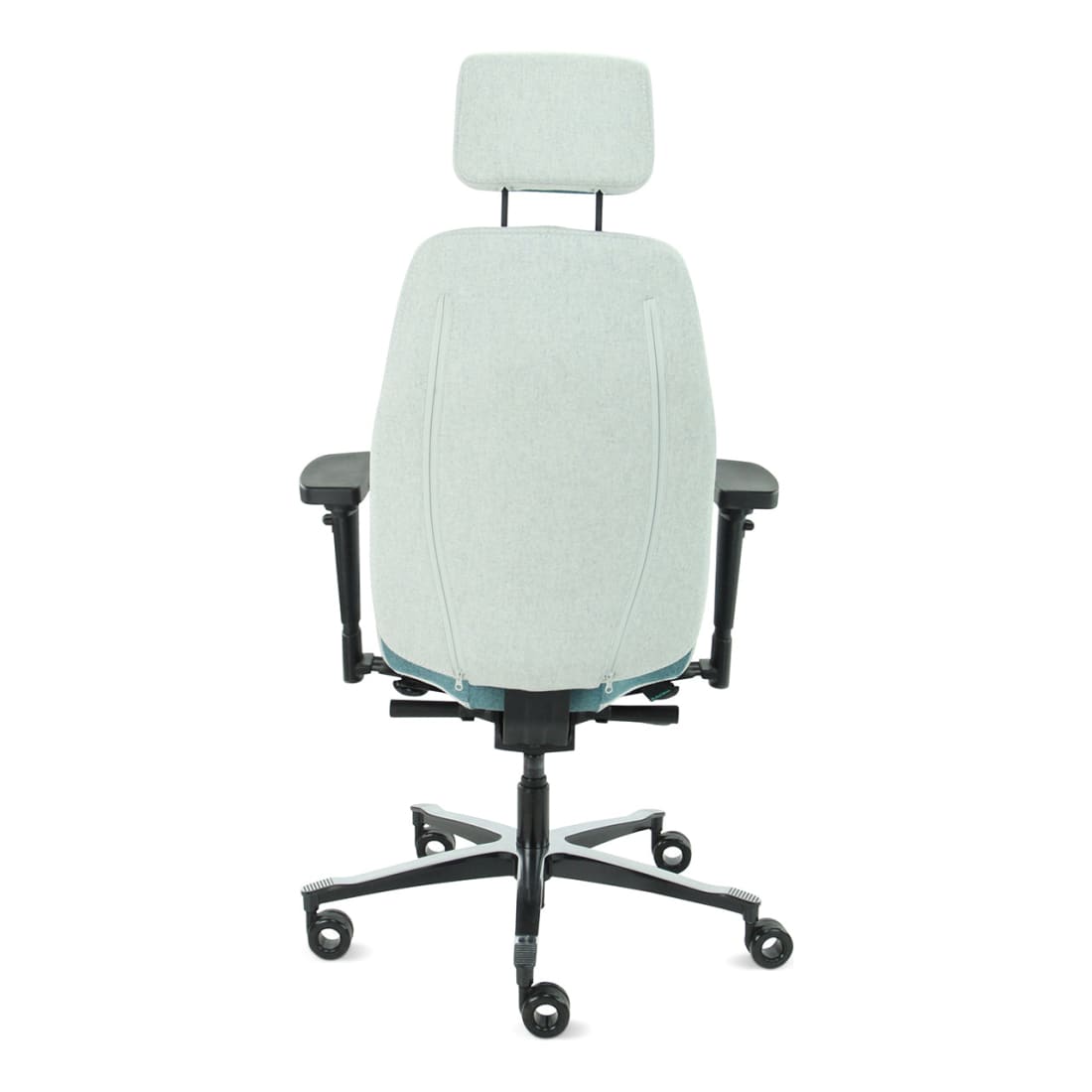 Bureaustoel Therapod X2 met hoofdsteun, Facet wol azuur/asgrijs, 3D-armleggers en schuifzitting
