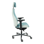 Bureaustoel Therapod X2 met hoofdsteun, Facet wol azuur/asgrijs, 3D-armleggers en schuifzitting
