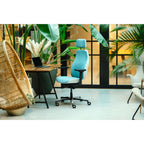 Bureaustoel Therapod X2 met hoofdsteun, Facet wol azuur/asgrijs, 3D-armleggers en schuifzitting